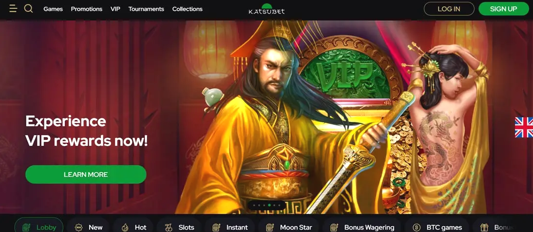 Katsubet Casino Spieloberfläche mit Slot-Spielen und Bonus-Angeboten